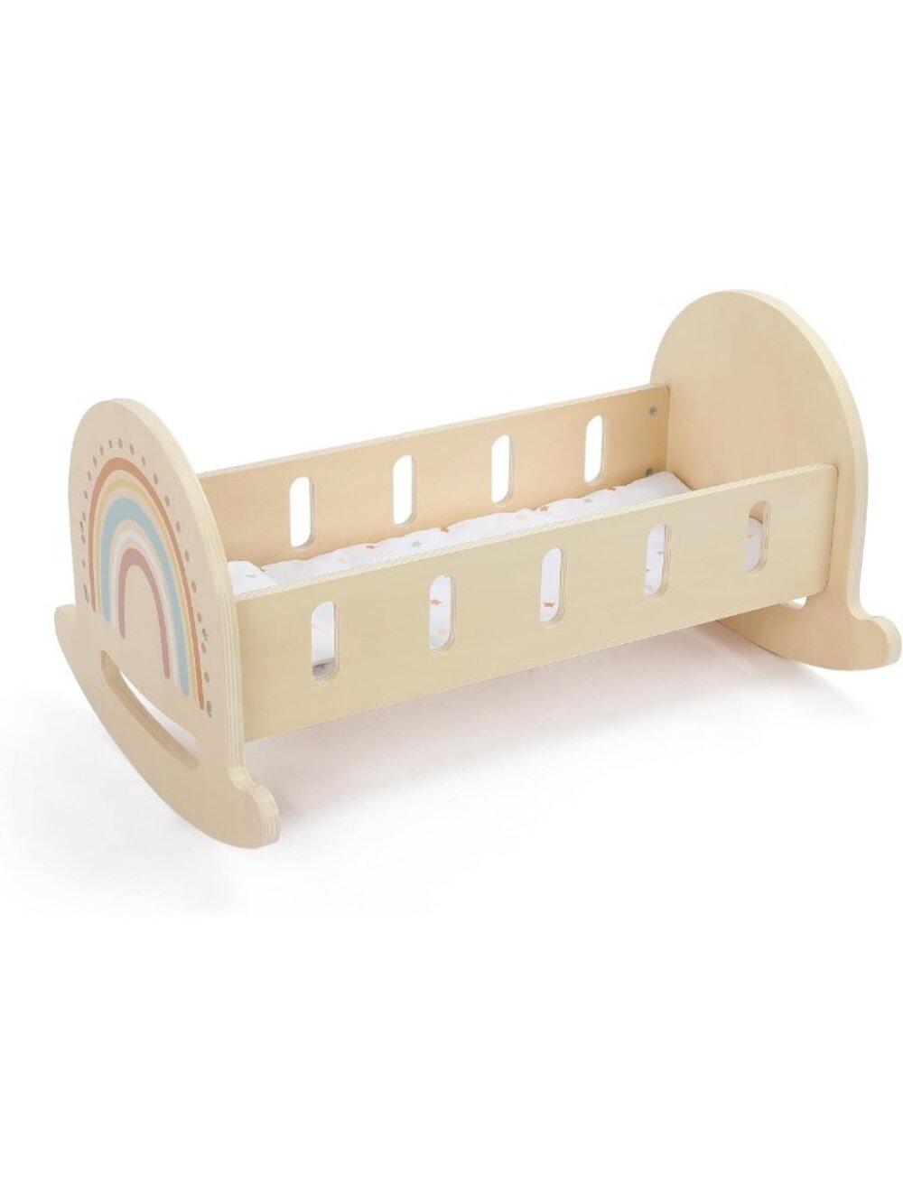 Wooden Rocking Doll Crib for 18" Dolls, Baby Doll Bed with Blanket & Pillow
